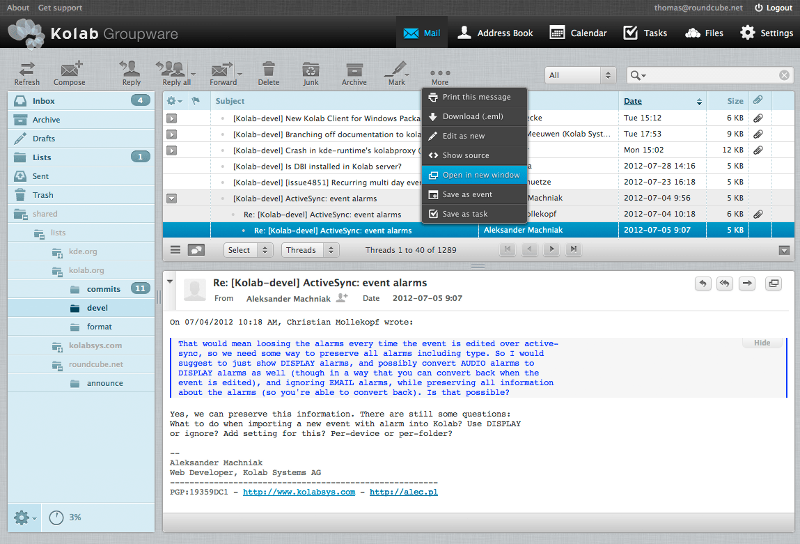 Kolab 3 Roundcube Webmail